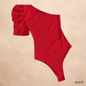 SHEIN Ribbed One-Shoulder Red Bodysuit | Size S